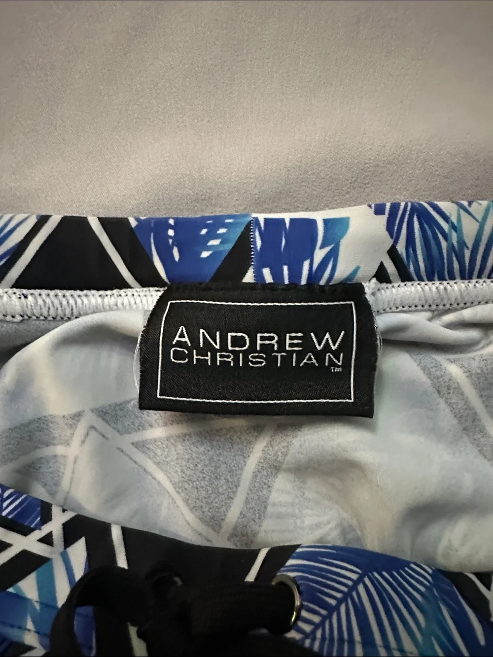 Andrew Christian Blue Tropical Print Swim Bottoms with Pink Trim